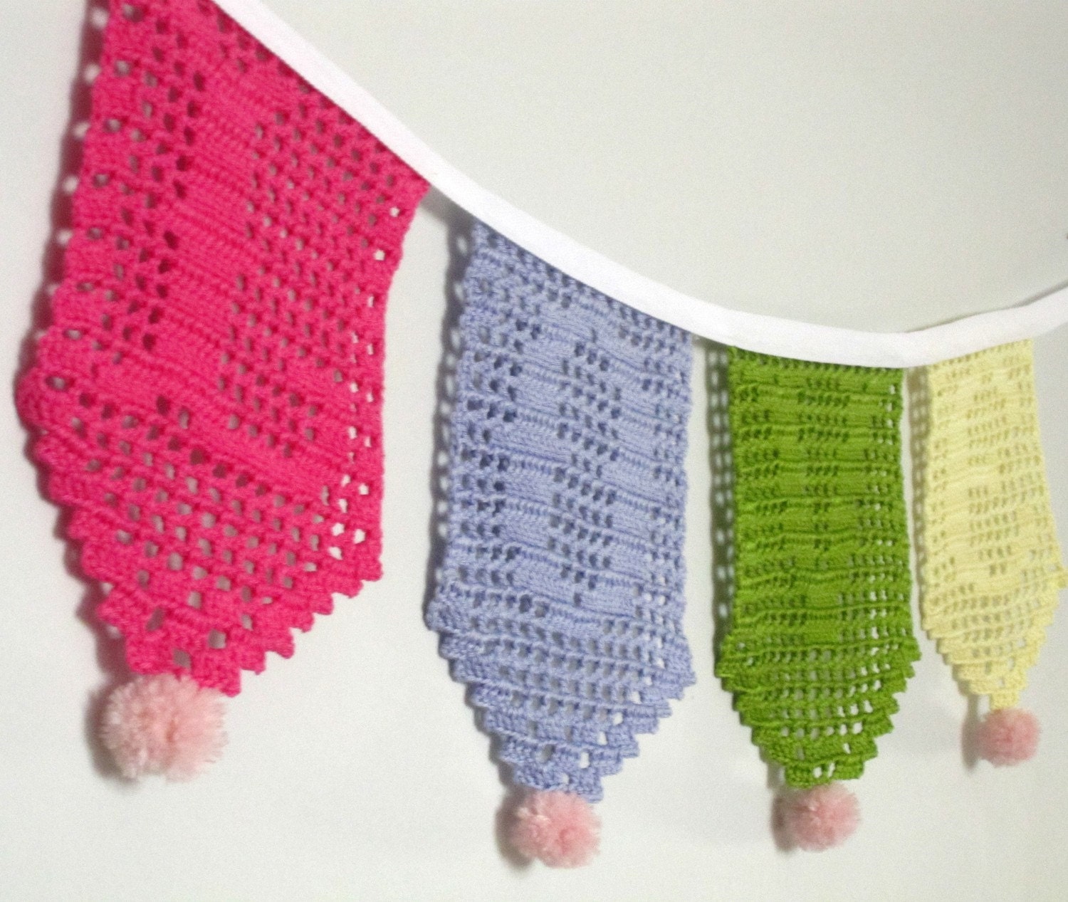 Multicolor Love,  filet crochet garland. Home decoration.
