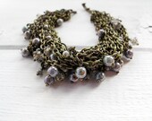 Layered Strand Bracelet: Antique Brass Chain with Antiqued Czech Glass Pearls