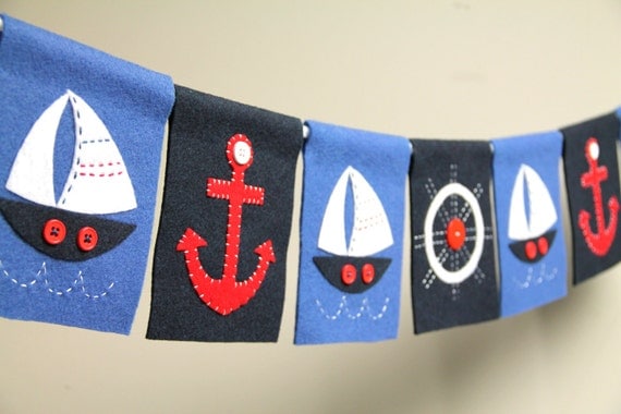 Nautical felt party banner or room decoration (sailboats)