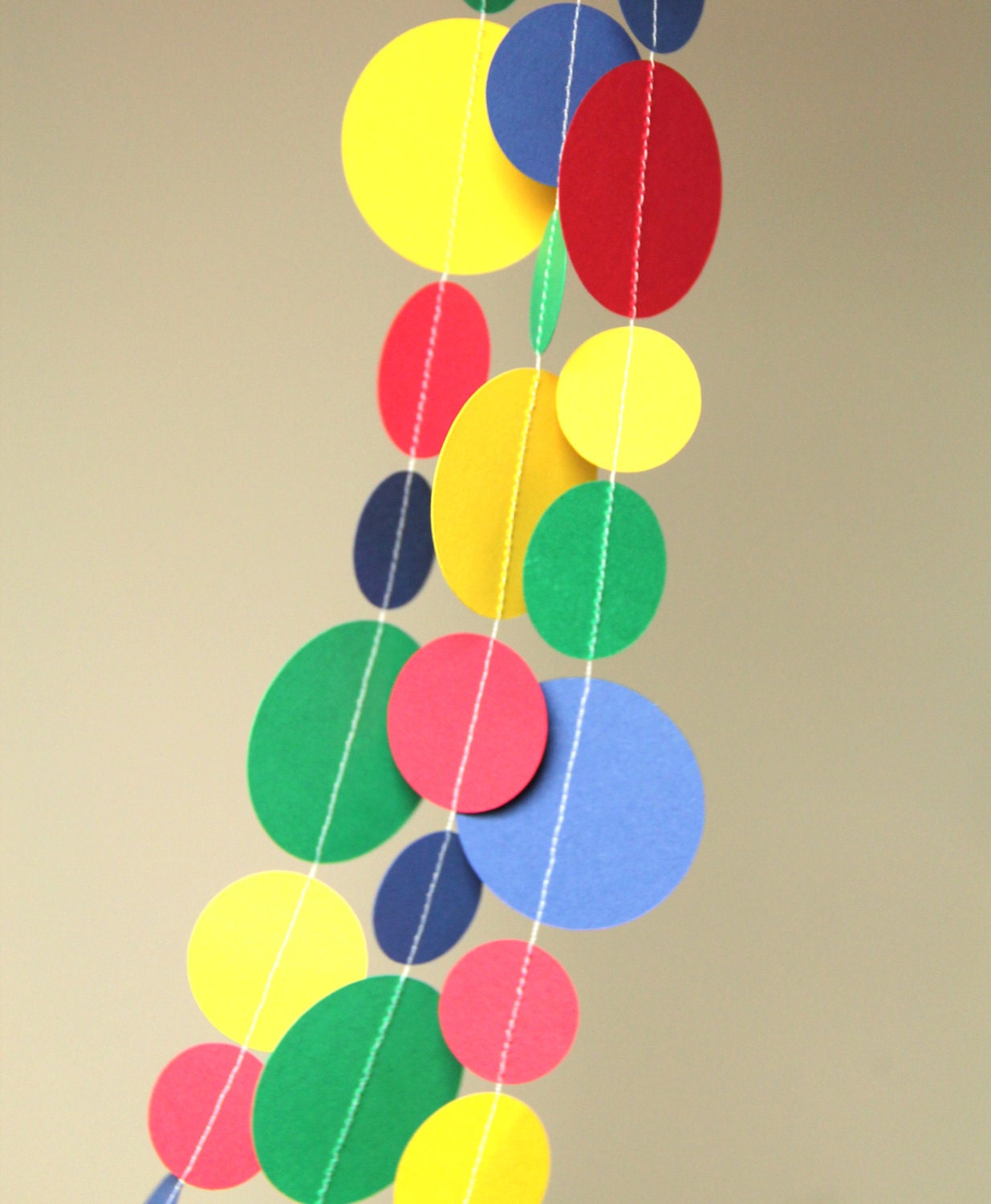 Red, Yellow, Green & Blue paper circle garland (15 feet) - READY TO SHIP