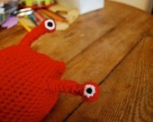 Red woollen crochet lobster baby hat with claws