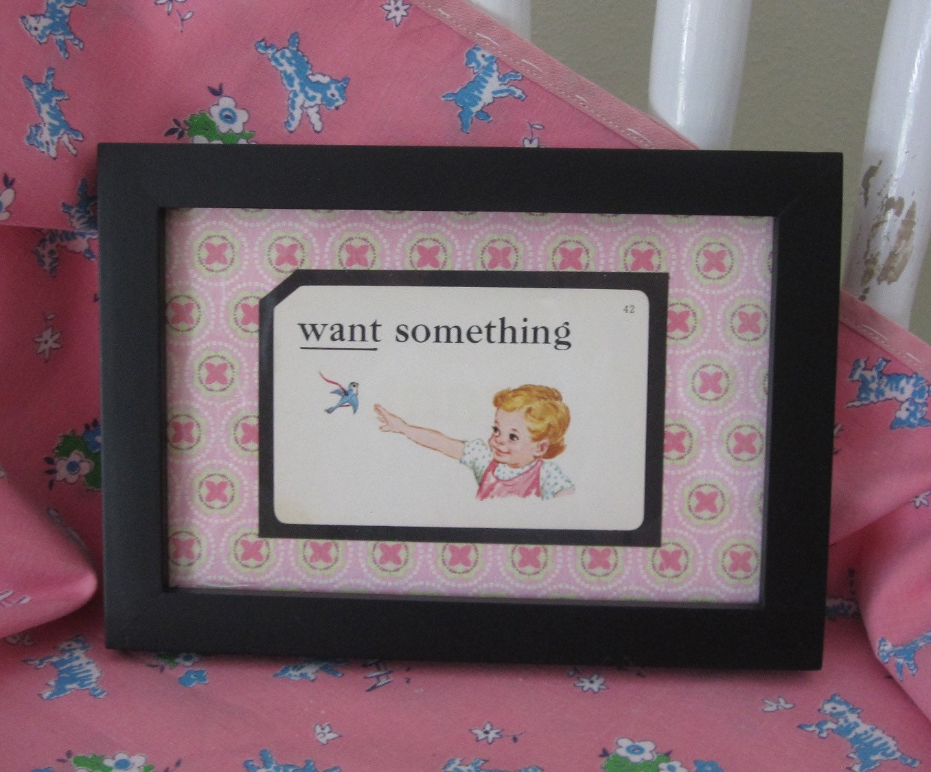 Whitman Pre-Primer Framed Flash Card - "want something"