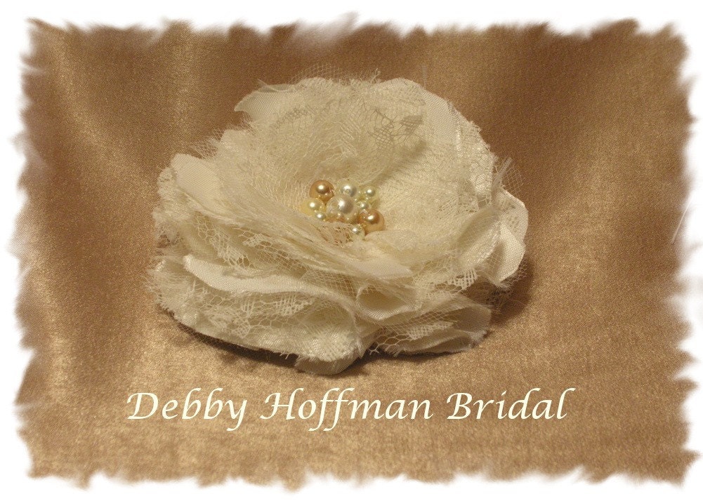 Ivory, Diamond White, White or Champagne Beaded Bridal  Flower Hair Comb, Clip,  Fascinator, Brooch Pin, or Headband - Made to Order