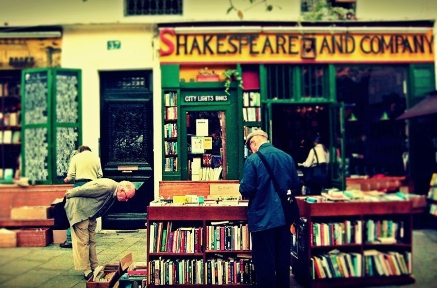 Paris Photography -Shakespeare and Company Book Store 5x7 french home decor reader gifts for teachers red