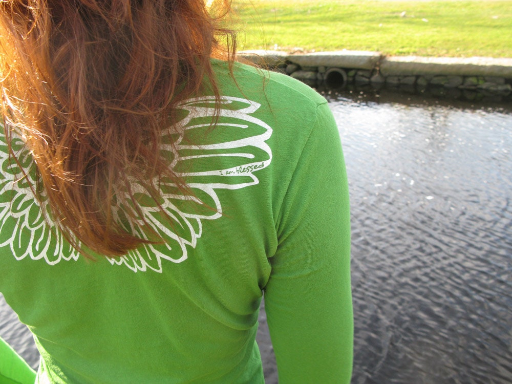 Organic Cotton "I am BLESSED" Kelly Green Angel Wings T-Shirt