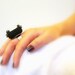 Red Crochet Ring, Women's Adjustable Ring, Black Cotton Crochet Yarn