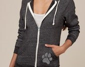 Stud Zip Eco Hoodie Contrast Sweatshirt Paw Print Design