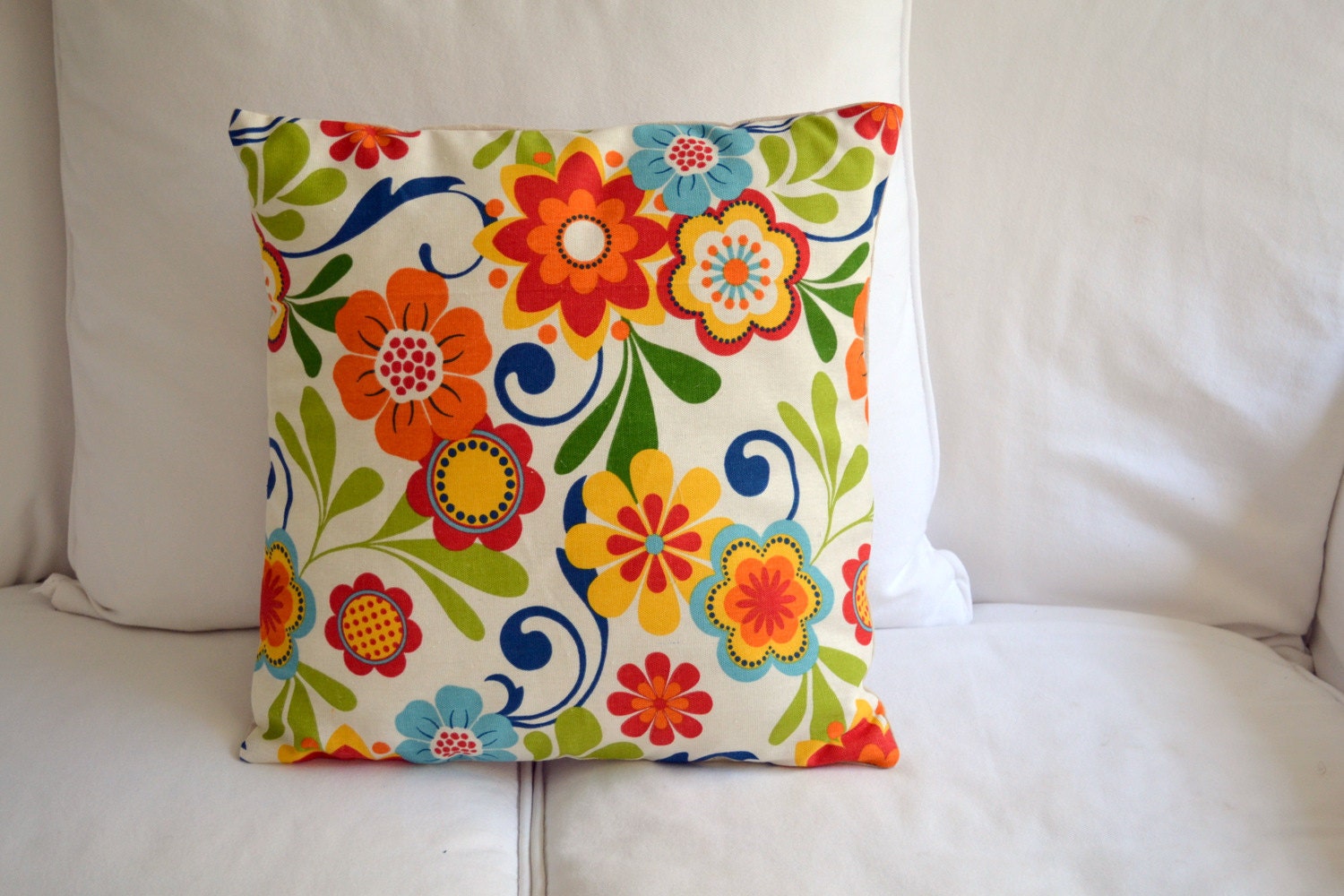 GROOVY -- red, light blue, navy, orange, green, mustard yellow, pillow cover 16 x 16