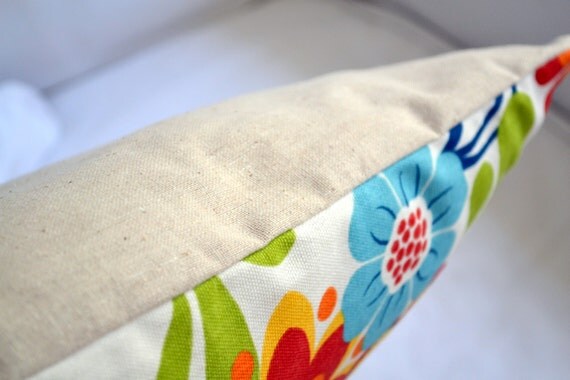 GROOVY -- red, light blue, navy, orange, green, mustard yellow, pillow cover 16 x 16