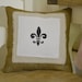 FLEUR DE LIS -- Burlap, muslin and cotton hand stamped french pillow cover 12 x 12