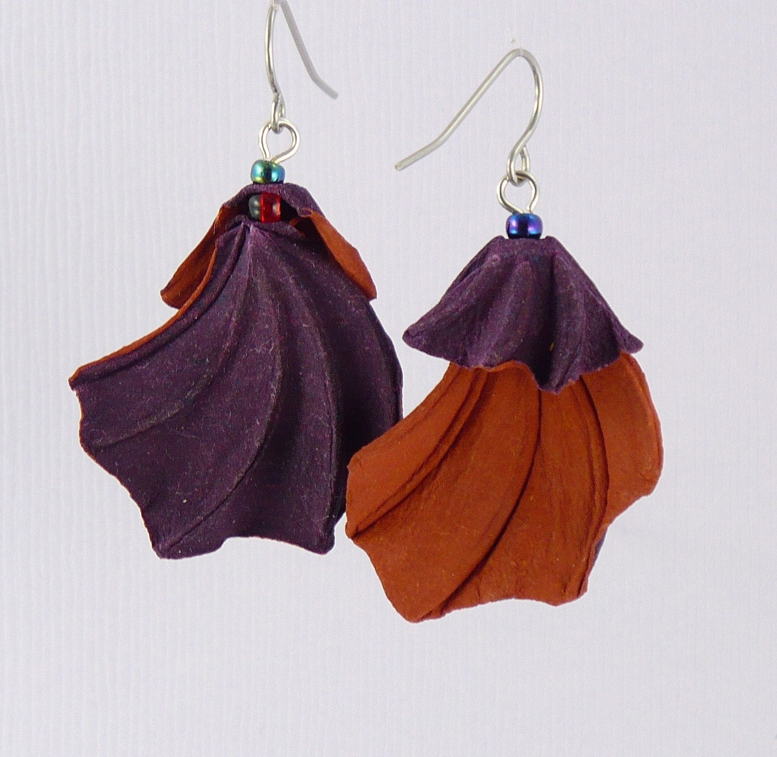 Plum Cape Earrings of Handmade Paper