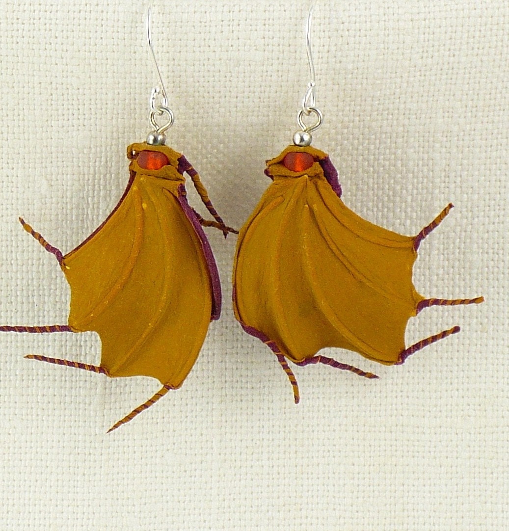 Ochre Earrings of Handmade Flax Paper