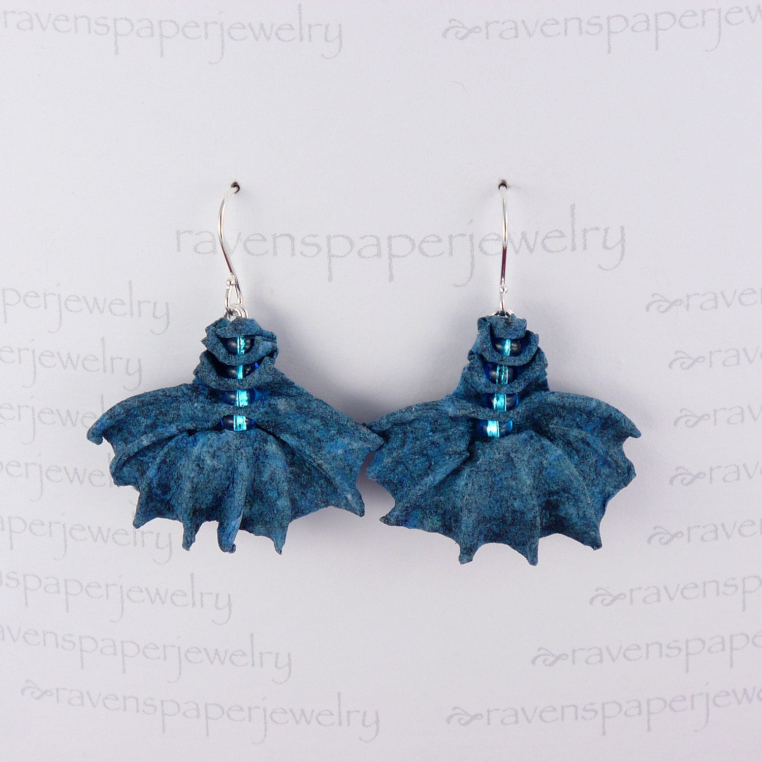 Denim Blues Abaca Ribbed Earrings With Aqua Beads
