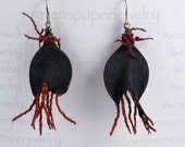 Black Ciliated Sea Creature Earrings of Flax Paper