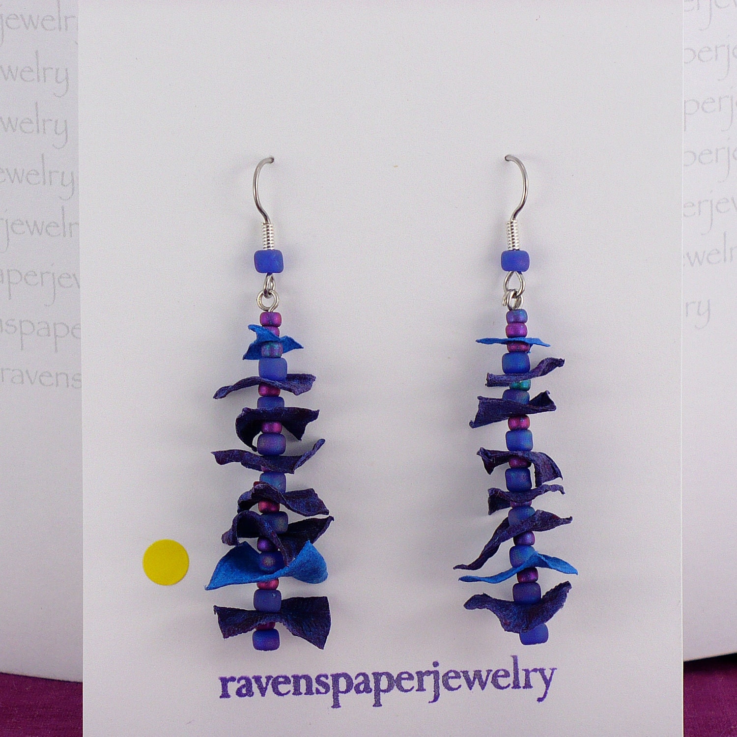 Ocean Depths Abaca Earrings with violet and aurora beads