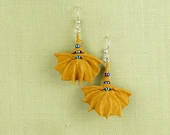 Yellow Ribbed Abaca Earrings Stitched w Beads