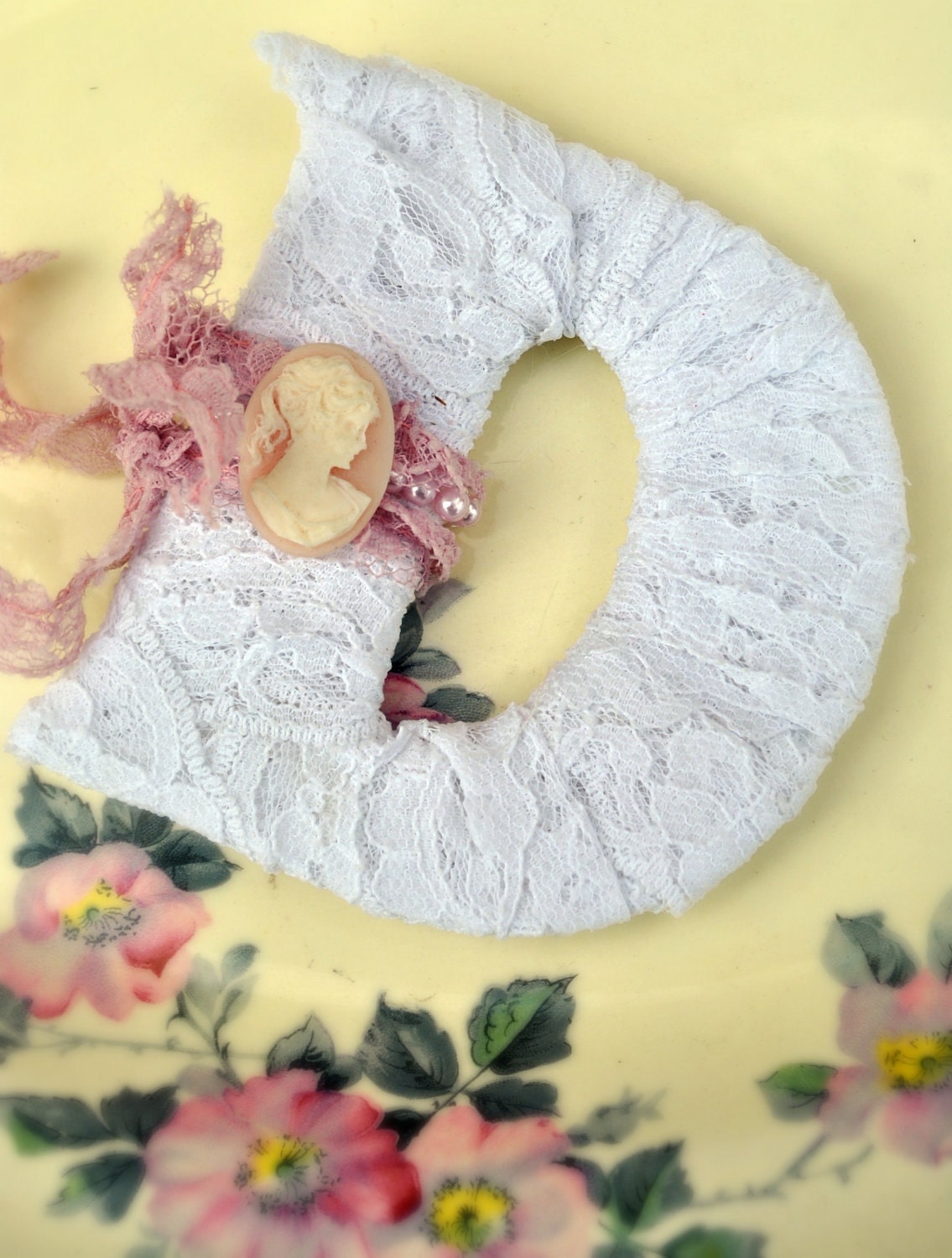 Vintage Cameo Vintage Lace Handwrapped Letter D
