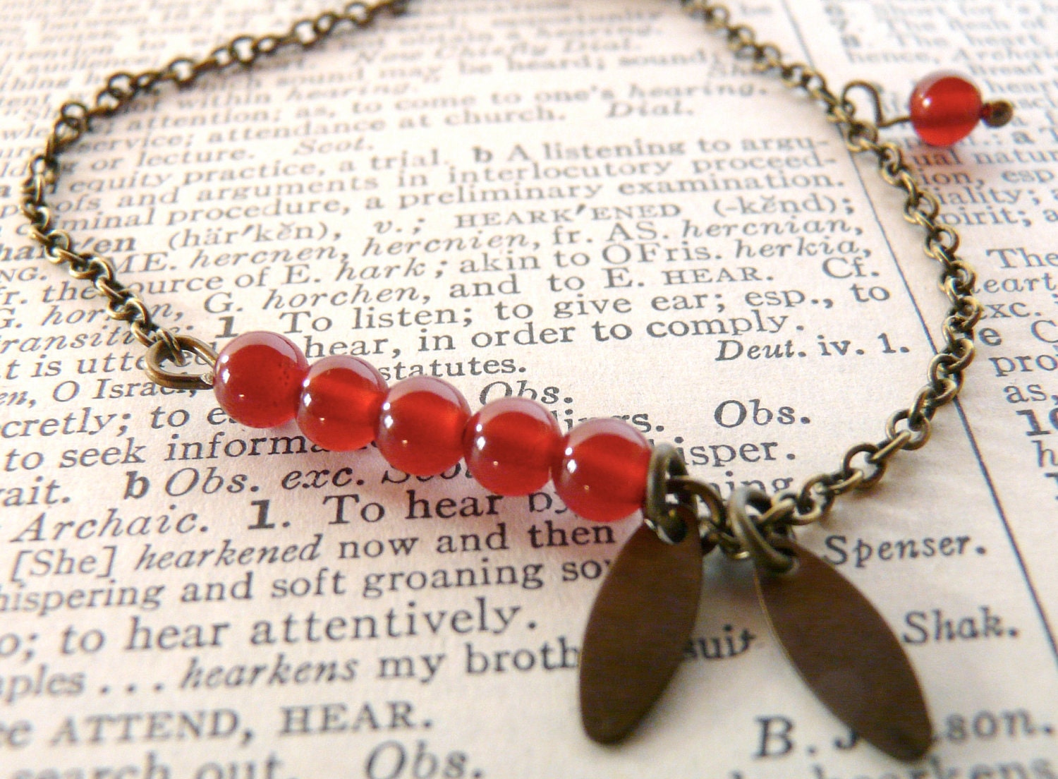 Cherry red delicate bracelet ( botanical, carnelian, beads, red crimson, natural history, fall fashion, woodland ) 05