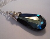 Surf - Handmade Swarovski Bermuda Blue Teardrop and Sterling Silver Necklace