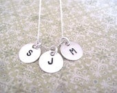 Personalized, Hand Stamped, Sterling Silver Mother's Charm Necklace - Three Charms