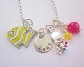 Personalized - Beach Necklace - Fish - Flip Flop - Ocean - Tropical - Name Charm Necklace - Girls Charm Necklace - Hand Stamped Jewelry
