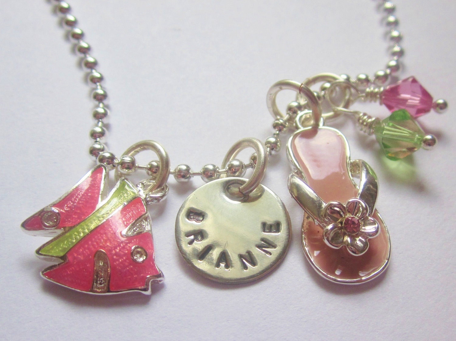 Personalized Necklace - Girls Necklace - Girls Name Necklace - Girls Silver Necklace - Childrens Jewelry - Handstamped - Beach - Flip Flops