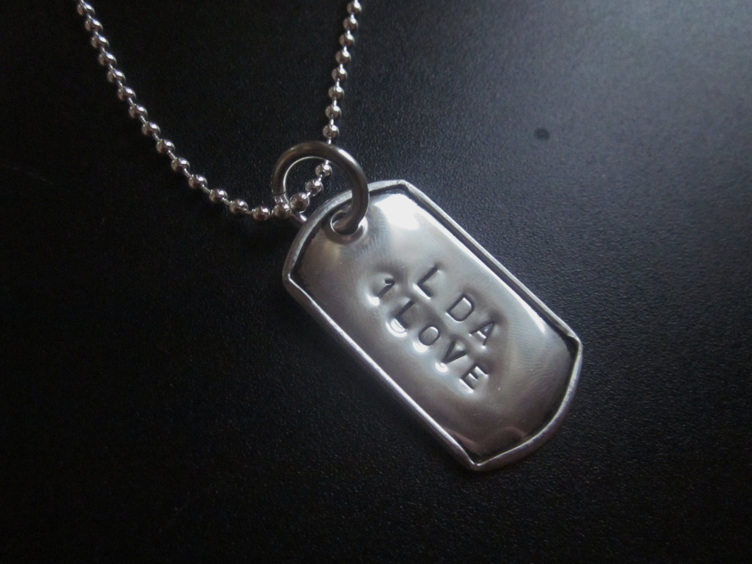 Men's Hand Stamped Dog Tag, Stainless Steel small Dog Tag, LDA, 1LOVE, In Loving Memory of Lauren Astley Wayland, MA