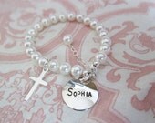 Baptism Bracelet - Baby Christening Bracelet - Baby Christening Pearl Bracelet - Personalized Baptism Bracelet - Godmother Gift