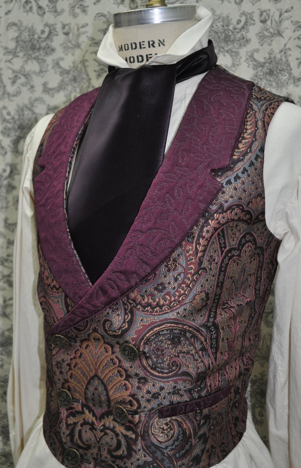 Mens Low Cut Vest-- Victorian--Steampunk---Sherlock Holmes Style---Custom--Made to Order--Made to Personal Measurements
