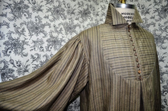 Men's and Women's Early Victorian Shirt--Dress Shirt--Sweeney Todd--High Collar--Button Up-- Pleated Shirt--Long Sleeves---Made to Order-