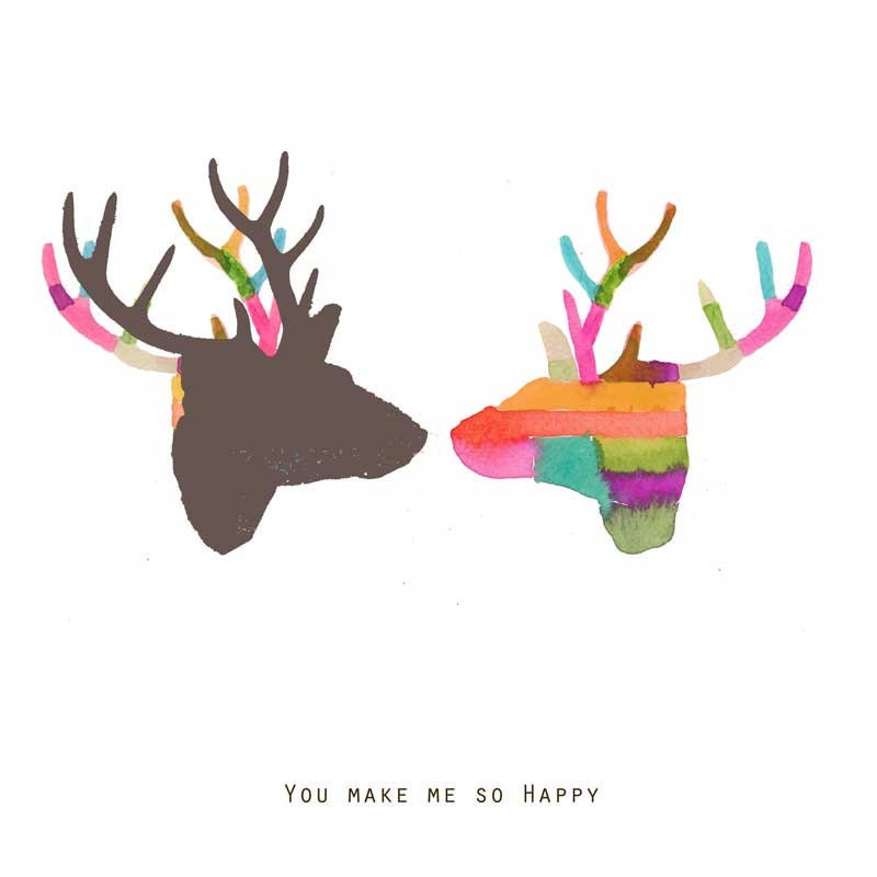 antler art You make me so happy - Louise Art Studio - rainbow colors - spring love