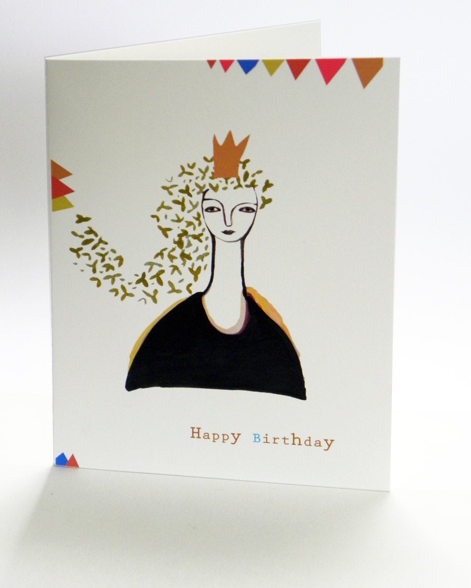 Happy Birthday Blank Notecard princess - celebration - copper gold orange card girl