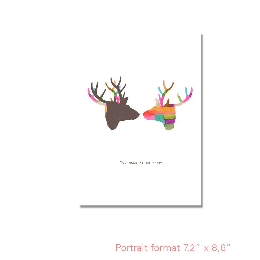 antler art You make me so happy - Louise Art Studio - rainbow colors - spring love