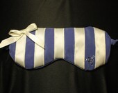 Aromatherapy Sleep Mask in Hand-dyed Blue Silk with Antique White Stripes