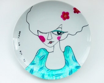 La VIE EN ROSE - handpainted illustrated side-plate