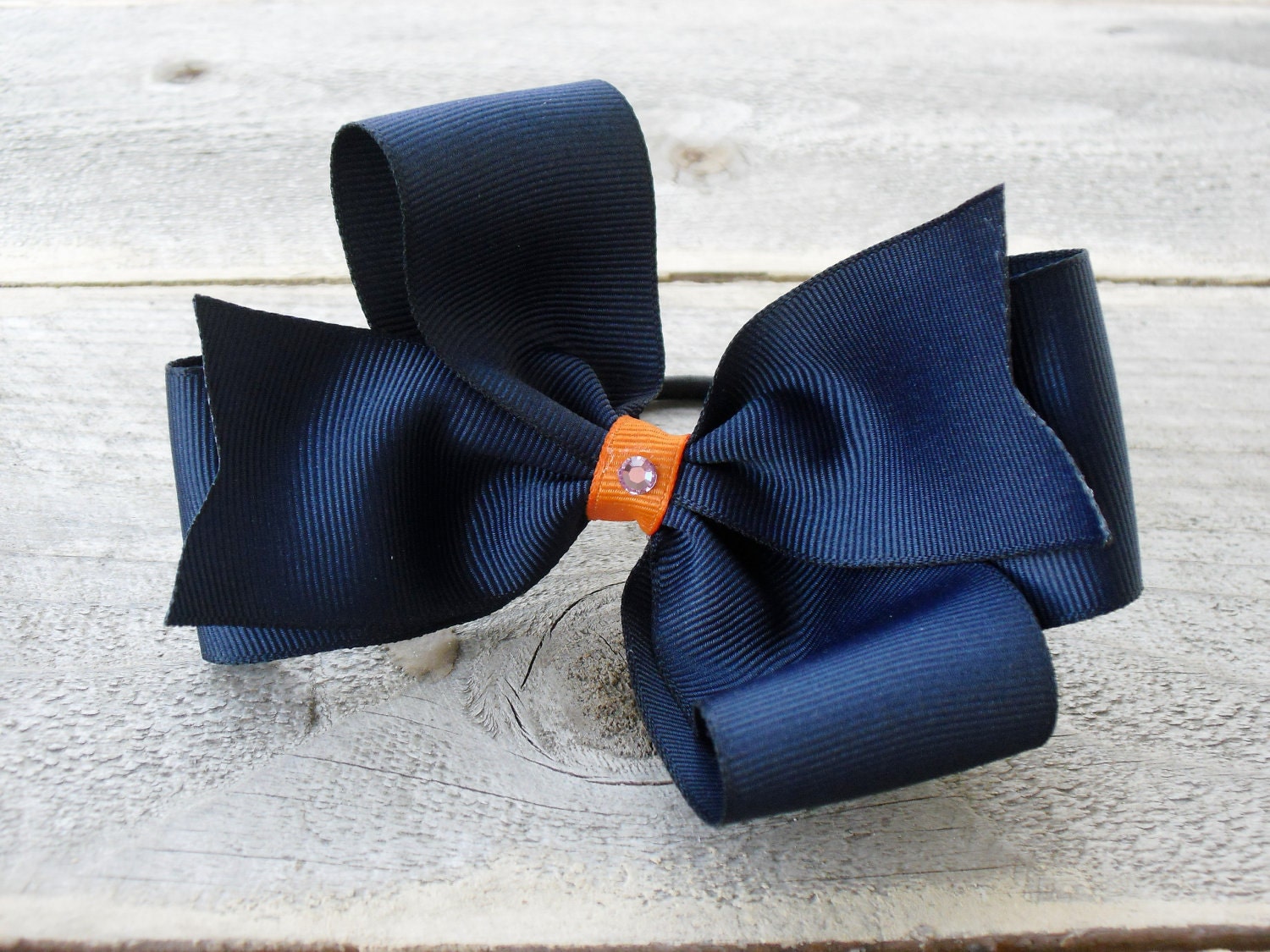 Large Navy & Orange Ponytail bow