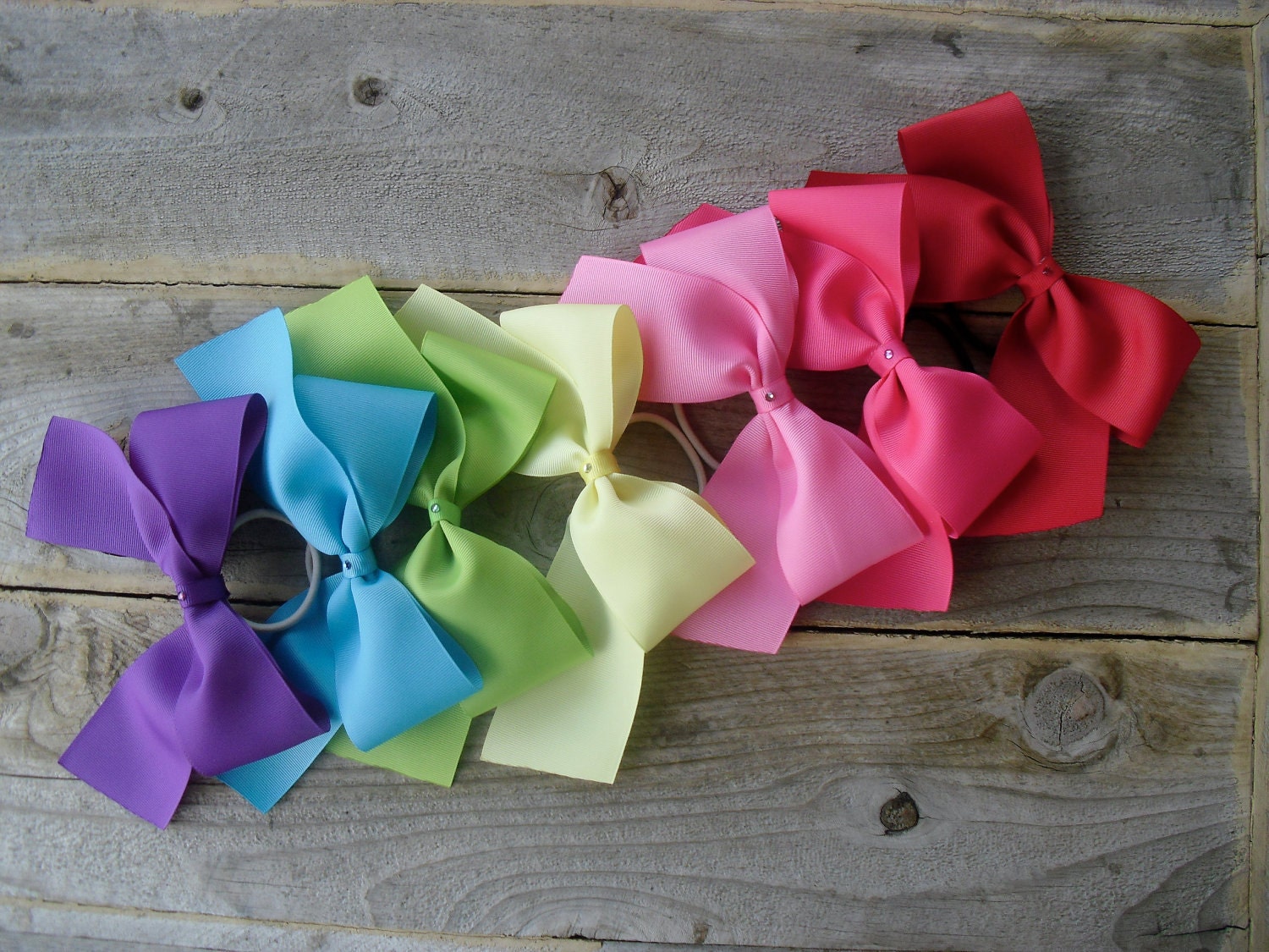 Pretty large Apple Green Ponytail Bow with Swarovski crystal