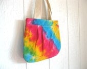 Eco Friendly. Upcycled Tshirt. Pleated Bag. Earth Day. Spring. Fashion. Bright. Rainbow. Tie Dye. Gift Idea.