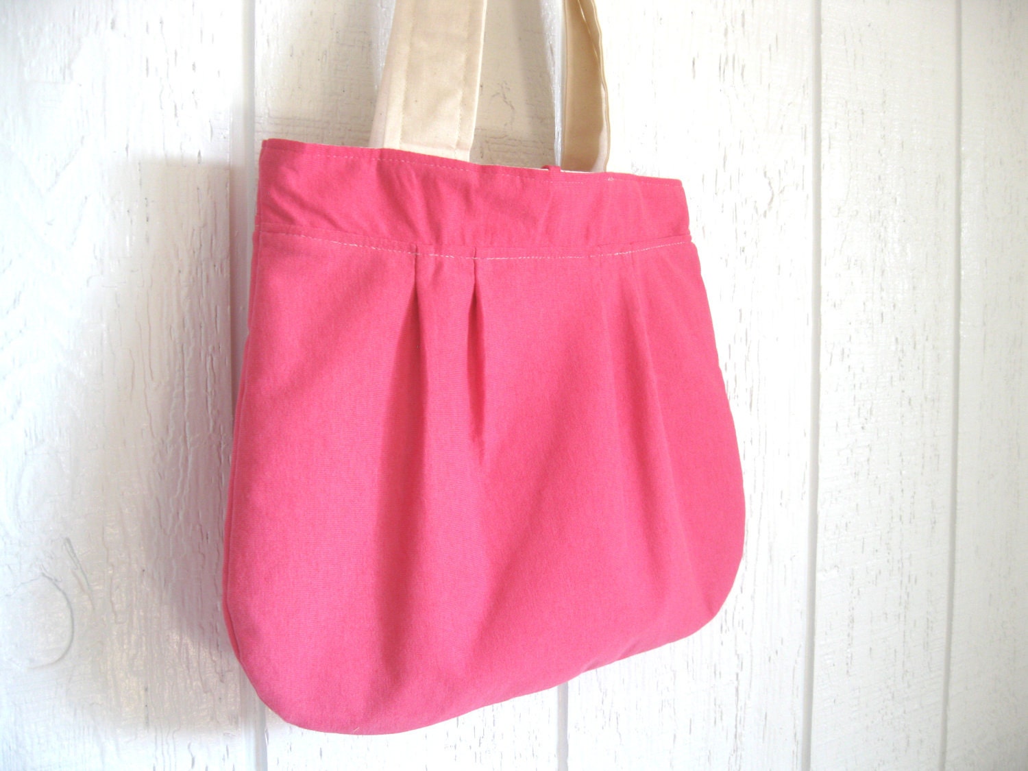 Eco Friendly. Upcycled Tshirt. Pleated Bag. Raspberry. Earth Day. Spring. Fashion. Hot PInk. Bright. Gift Idea.