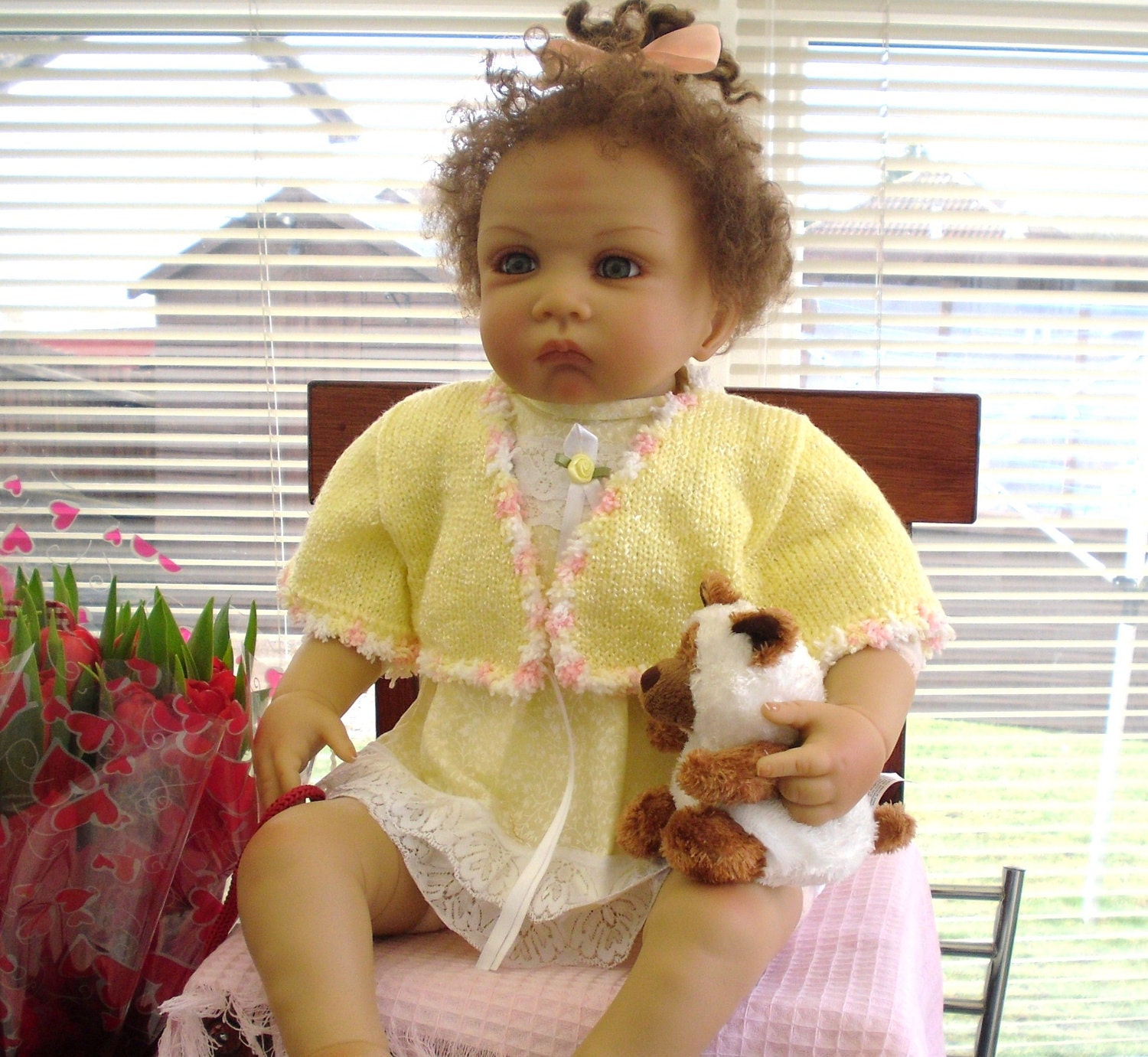 Baby sweater, Childs Bolero/Shrug/Cardigan.Baby/toddler. Easter, Girl. Lemon. yellow, party, summer, 18"