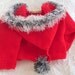 Childs hooded sweater, hooded cardigan, childs jacket. Red. Handknit. Aran furry trimmed..20% off Original /one only. UK seller