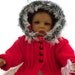 Childs hooded sweater, hooded cardigan, childs jacket. Red. Handknit. Aran furry trimmed..20% off Original /one only. UK seller