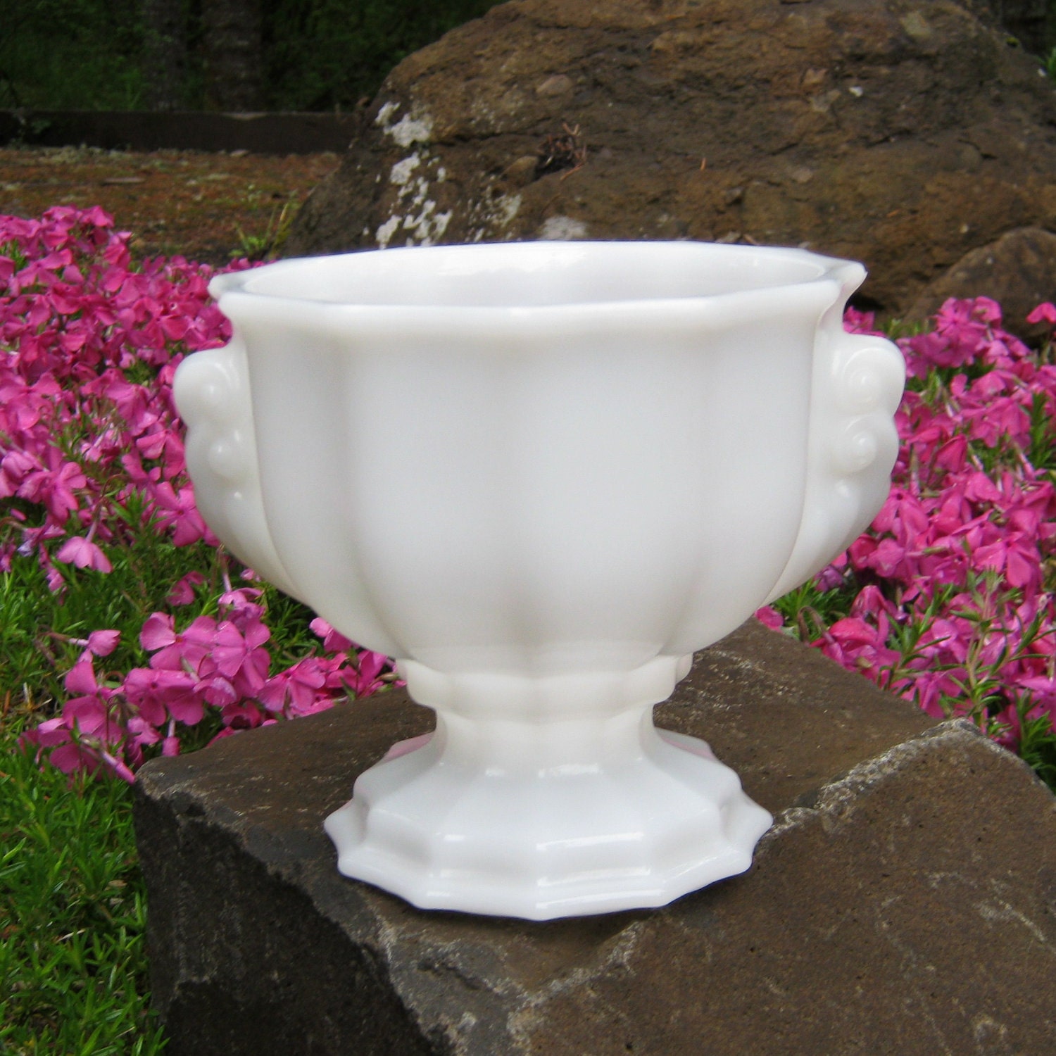 Milk Glass Urn Planter With Handles by E O Broody