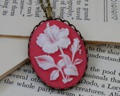CLEARANCE, Necklace, Pink and White Hibiscus Flower Resin Pendant, ALL proceeds going to charity