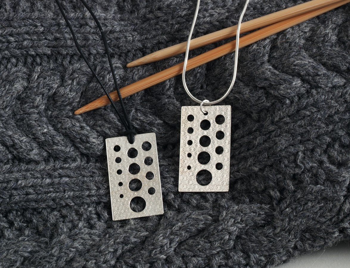 Knitting Needle Gauge Sterling Silver Necklace on Cotton Cord knitpurletc