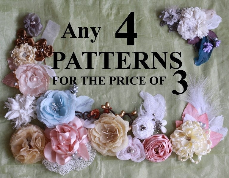 Feather Flower / Fabric Flower Tutorial - 4 for the Price of 3 Tutorials  Plus Diy Wedding, Headband, and Accessories Patterns  SAVE 25 %