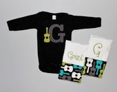 PERSONALIZED Guitar Bodysuit, and PERSONALIZED Guitar Burp Cloth Set