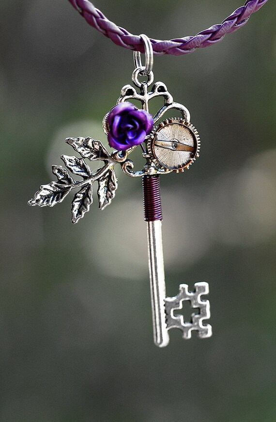 Purple Rose Key Necklace