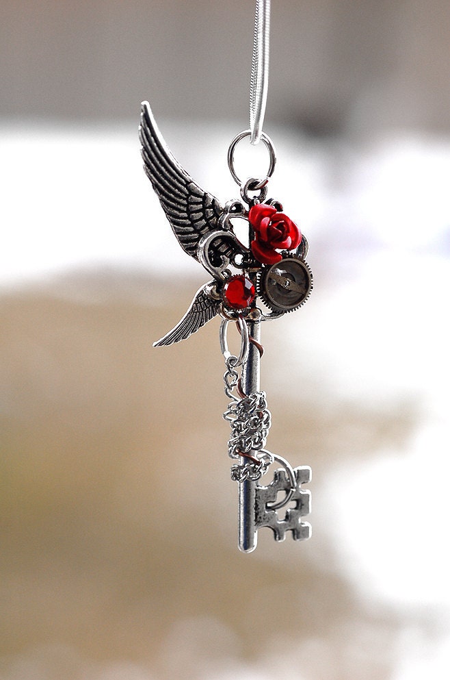 Winter Wings Rose Key Necklace
