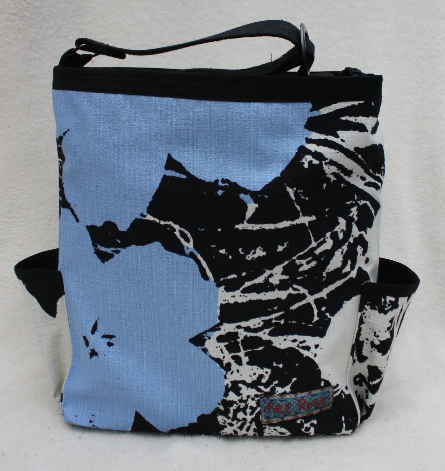 Modern Floral Canvas handmade Bark Cloth "Essentials" multi-pocket bag